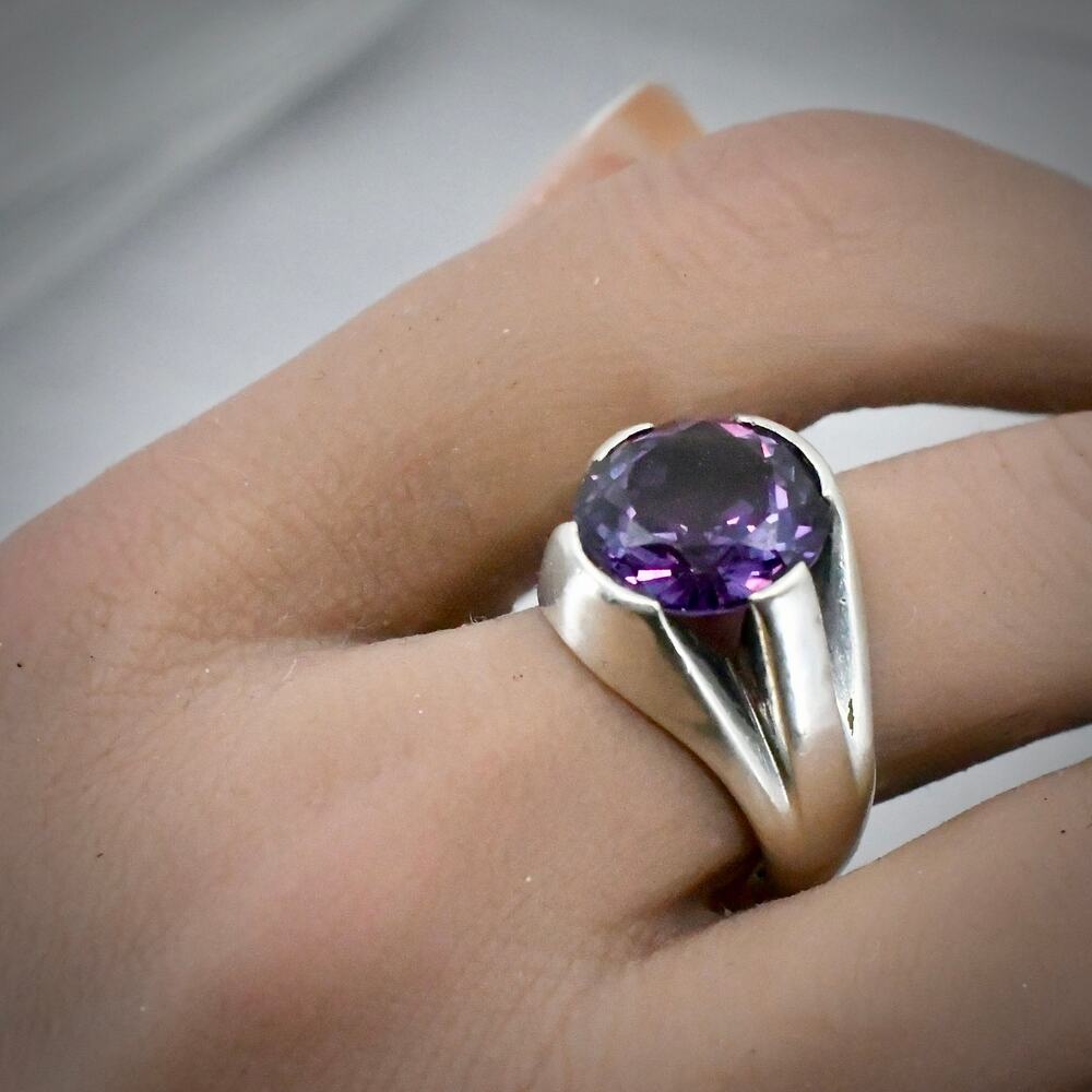 Vintage FRK Mexico 925 Silver Heavy Simulated Alexandrite Ring Unisex Size 9